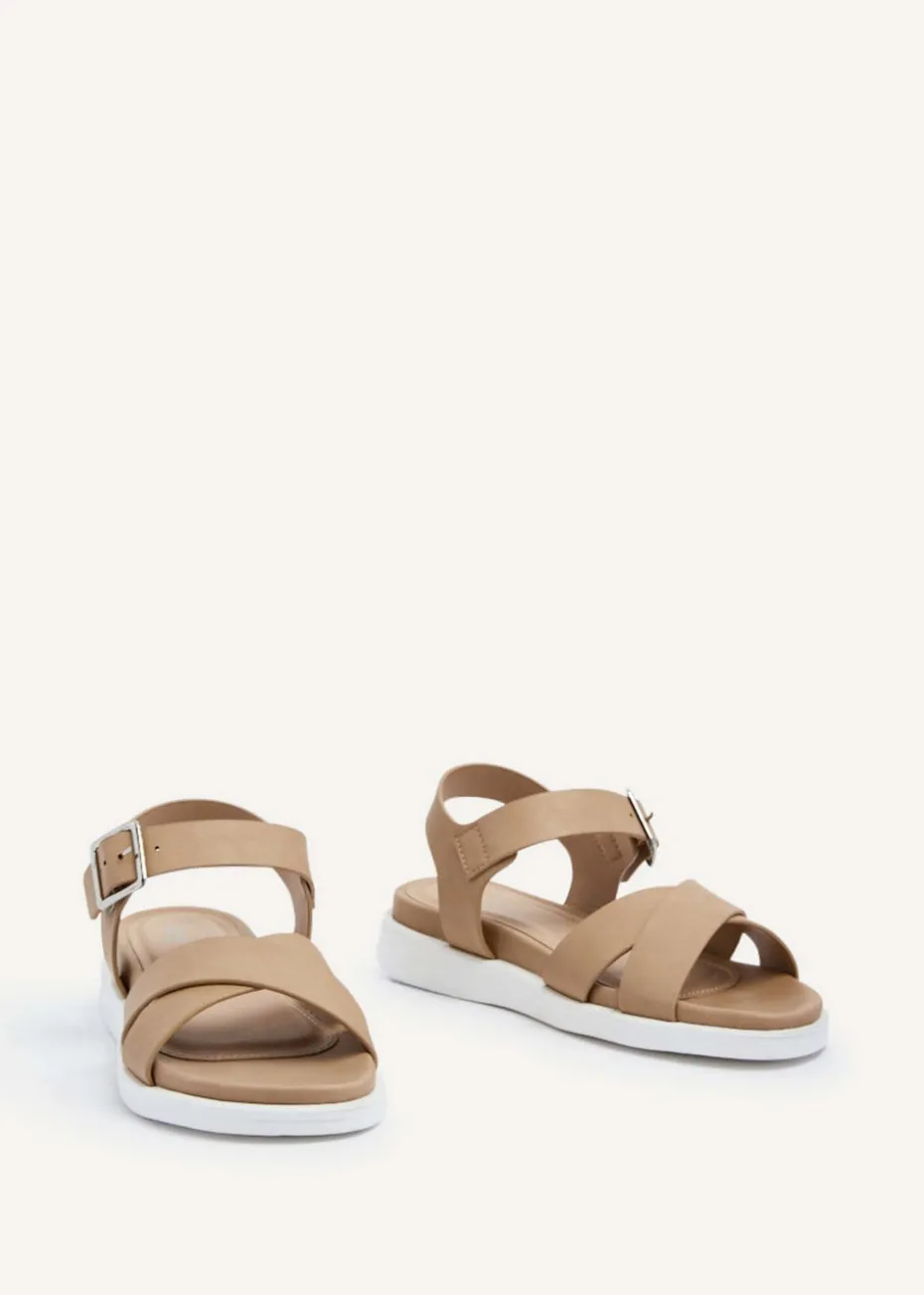 Linzi Alanis Mocha Faux Leather Footbed Flatform Sandals