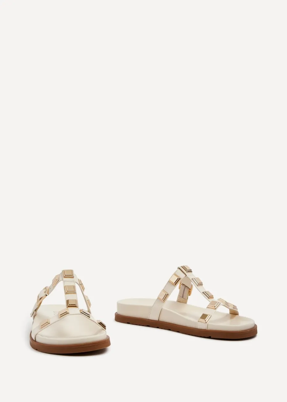 Linzi Alert Ivory Faux Leather Flat Slip-On Sandal