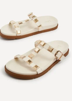 Linzi Alert Ivory Faux Leather Flat Slip-On Sandal