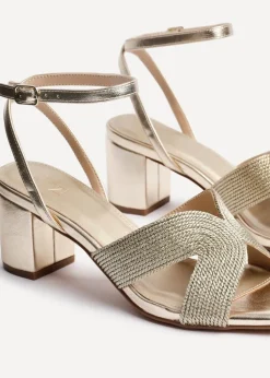 Linzi Alessia Gold Woven Loop Design Block Heeled Sandals