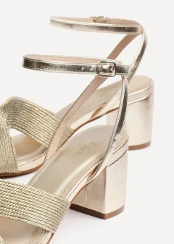 Linzi Alessia Gold Woven Loop Design Block Heeled Sandals