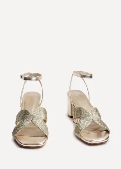 Linzi Alessia Gold Woven Loop Design Block Heeled Sandals