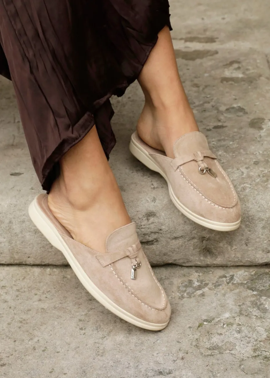 Linzi Alix Mocha Faux Suede Slip On Summer Mule