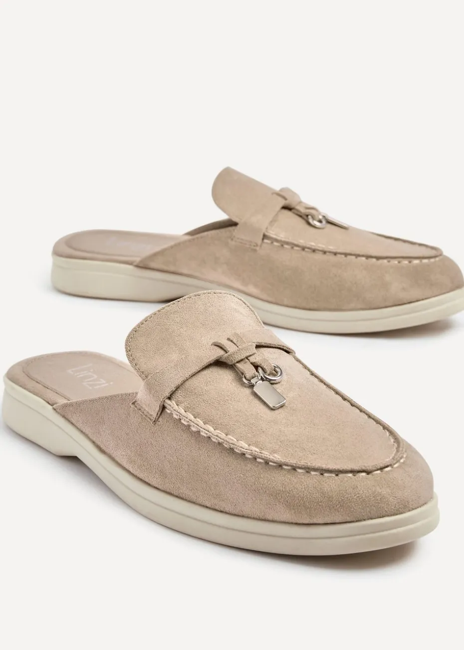 Linzi Alix Mocha Faux Suede Slip On Summer Mule