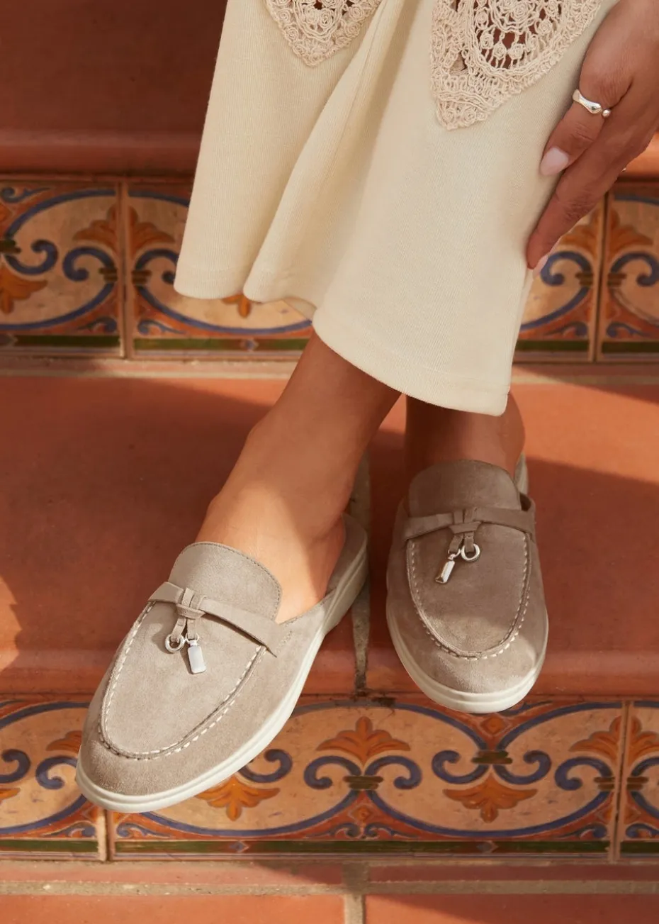 Linzi Alix Mocha Faux Suede Slip On Summer Mule