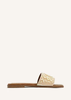 Linzi Aloha Beige Beaded Flat Slider Sandal