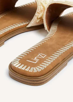 Linzi Aloha Beige Beaded Flat Slider Sandal