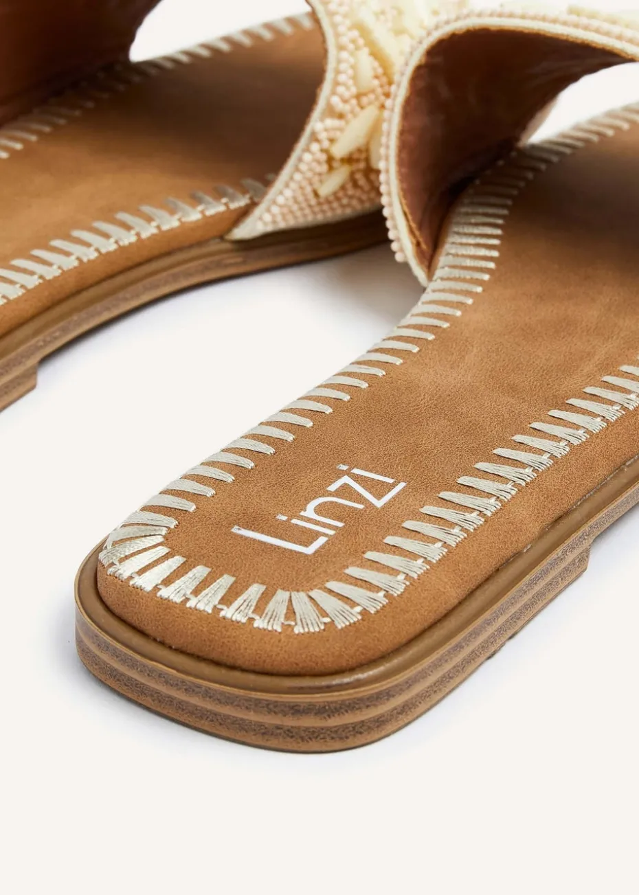 Linzi Aloha Beige Beaded Flat Slider Sandal