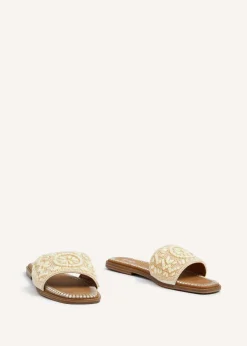 Linzi Aloha Beige Beaded Flat Slider Sandal