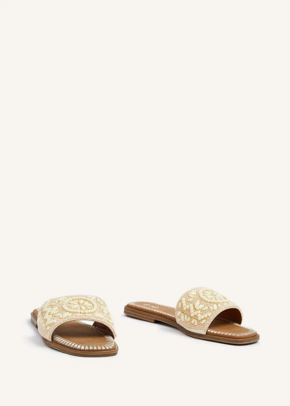 Linzi Aloha Beige Beaded Flat Slider Sandal