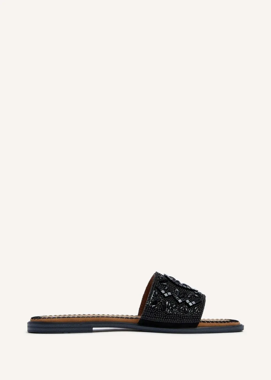 Linzi Aloha Black Beaded Flat Slider Sandal