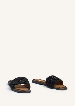 Linzi Aloha Black Beaded Flat Slider Sandal