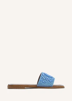 Linzi Aloha Blue Beaded Flat Slider Sandal