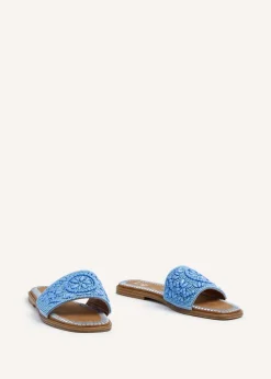 Linzi Aloha Blue Beaded Flat Slider Sandal
