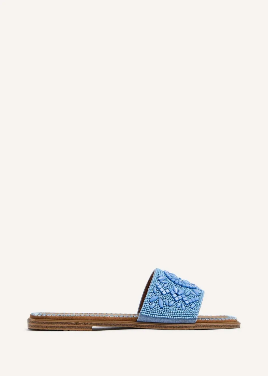 Linzi Aloha Blue Beaded Flat Slider Sandal