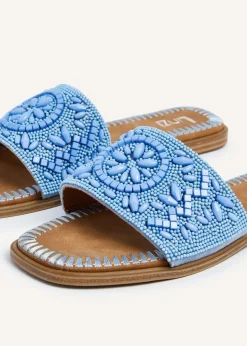 Linzi Aloha Blue Beaded Flat Slider Sandal