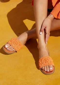 Linzi Aloha Orange Beaded Flat Slider Sandal