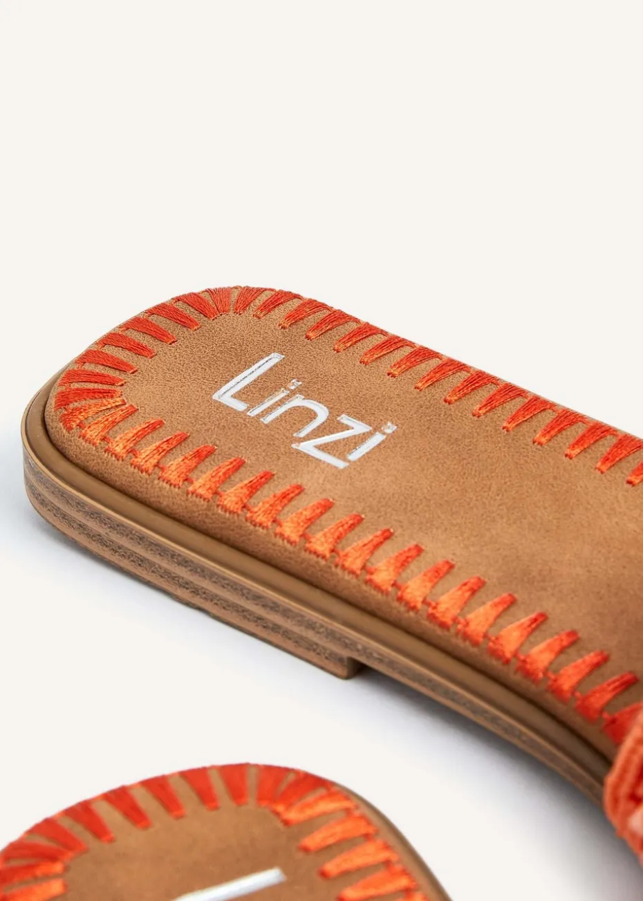 Linzi Aloha Orange Beaded Flat Slider Sandal