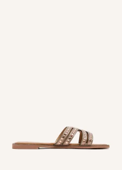 Linzi Alondra Rose Gold Diamante Embellished Flat Slider Sandals
