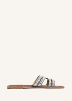 Linzi Alondra Silver Diamante Embellished Flat Slider Sandals
