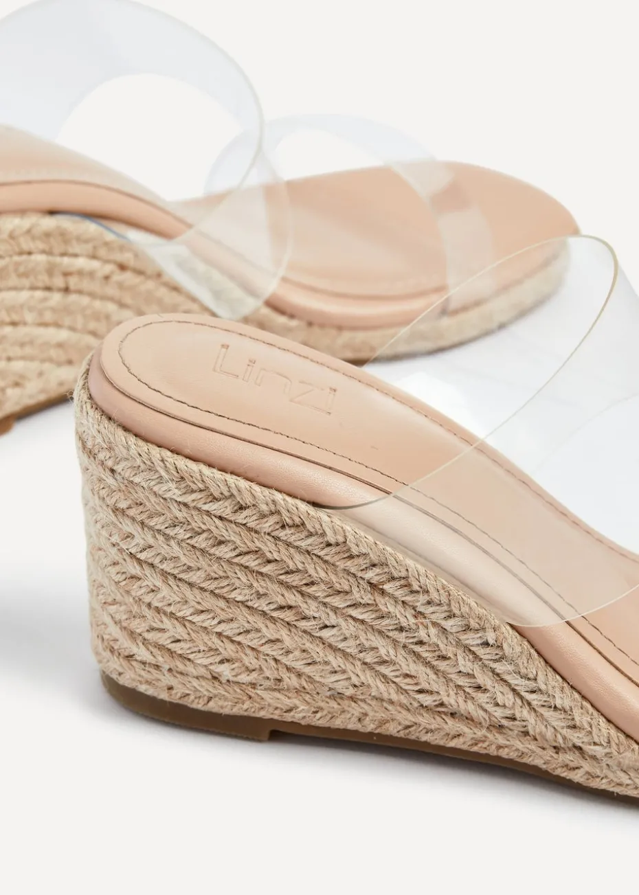 Linzi Amani Nude Perspex Double Strap Rope Wedge