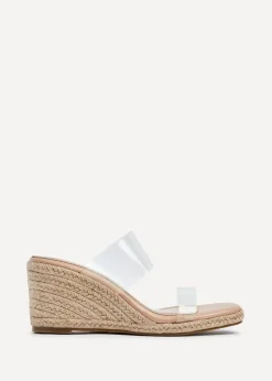 Linzi Amani Nude Perspex Double Strap Rope Wedge