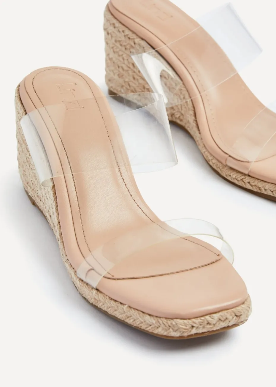 Linzi Amani Nude Perspex Double Strap Rope Wedge