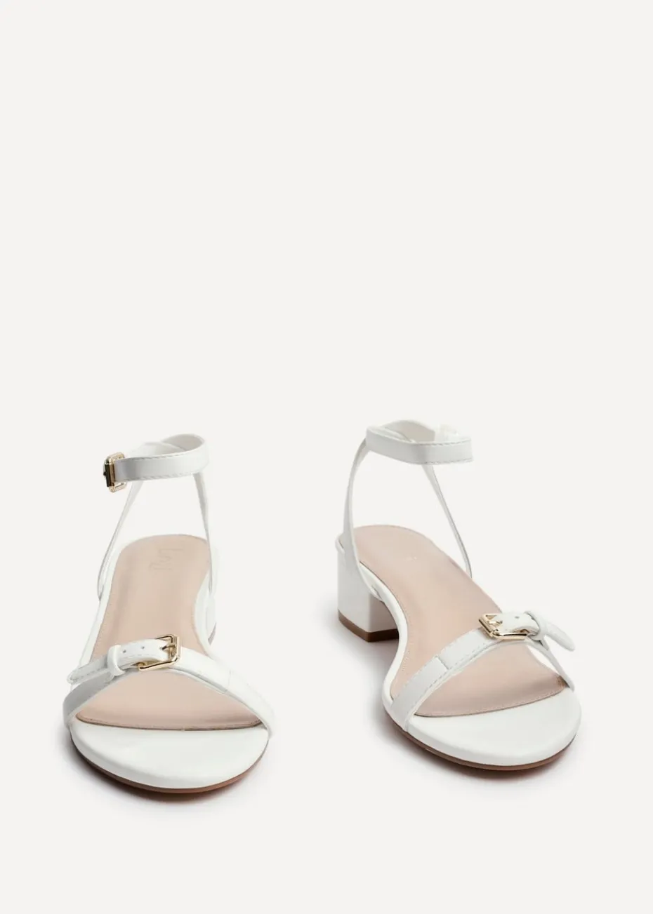Linzi Amanza White Faux Leather Low Block Heeled Sandal