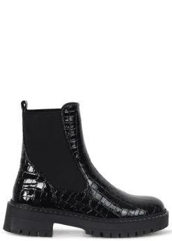 Linzi Andrea Black Faux Croc Patent Leather Silver