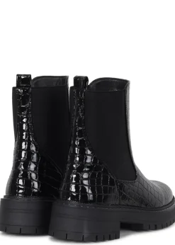 Linzi Andrea Black Faux Croc Patent Leather Silver