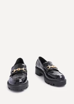 Linzi Aria Black Faux Croc Leather Chunky Sole Loafer