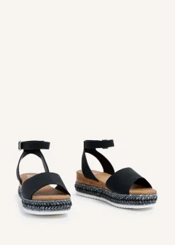 Linzi Arizona Wide Fit Black Faux Leather Espadrille Flatform