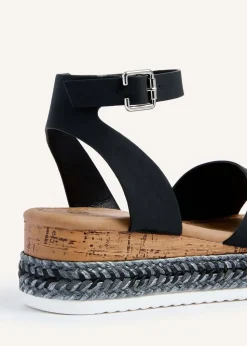 Linzi Arizona Wide Fit Black Faux Leather Espadrille Flatform