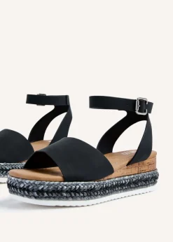 Linzi Arizona Wide Fit Black Faux Leather Espadrille Flatform