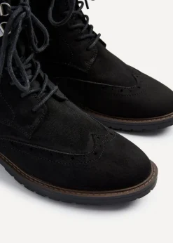 Linzi Ashleigh Black Faux Suede Lace Up Military Boot