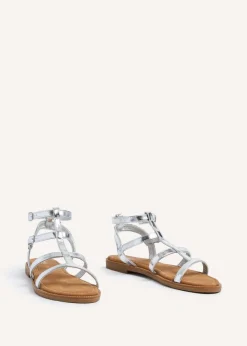 Linzi Belinda Silver Faux Leather Gladiator Style Sandal