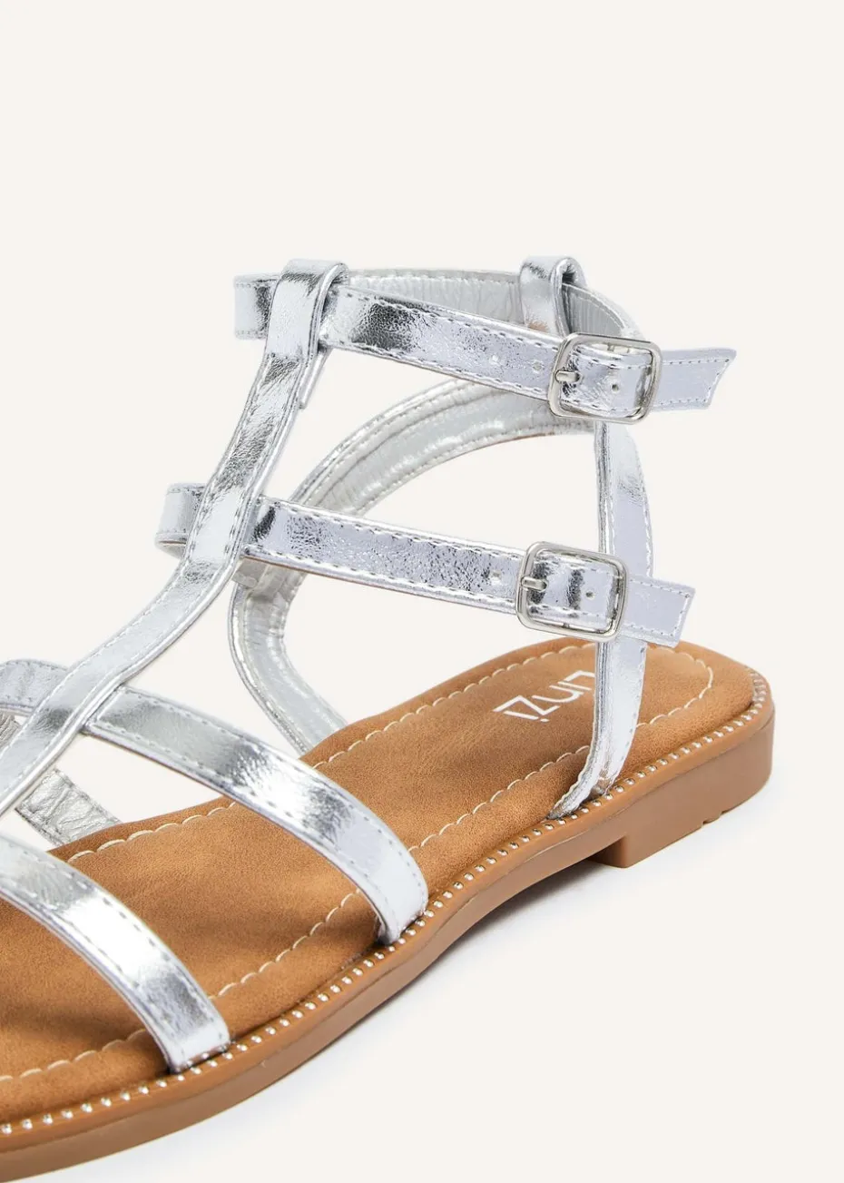 Linzi Belinda Silver Faux Leather Gladiator Style Sandal