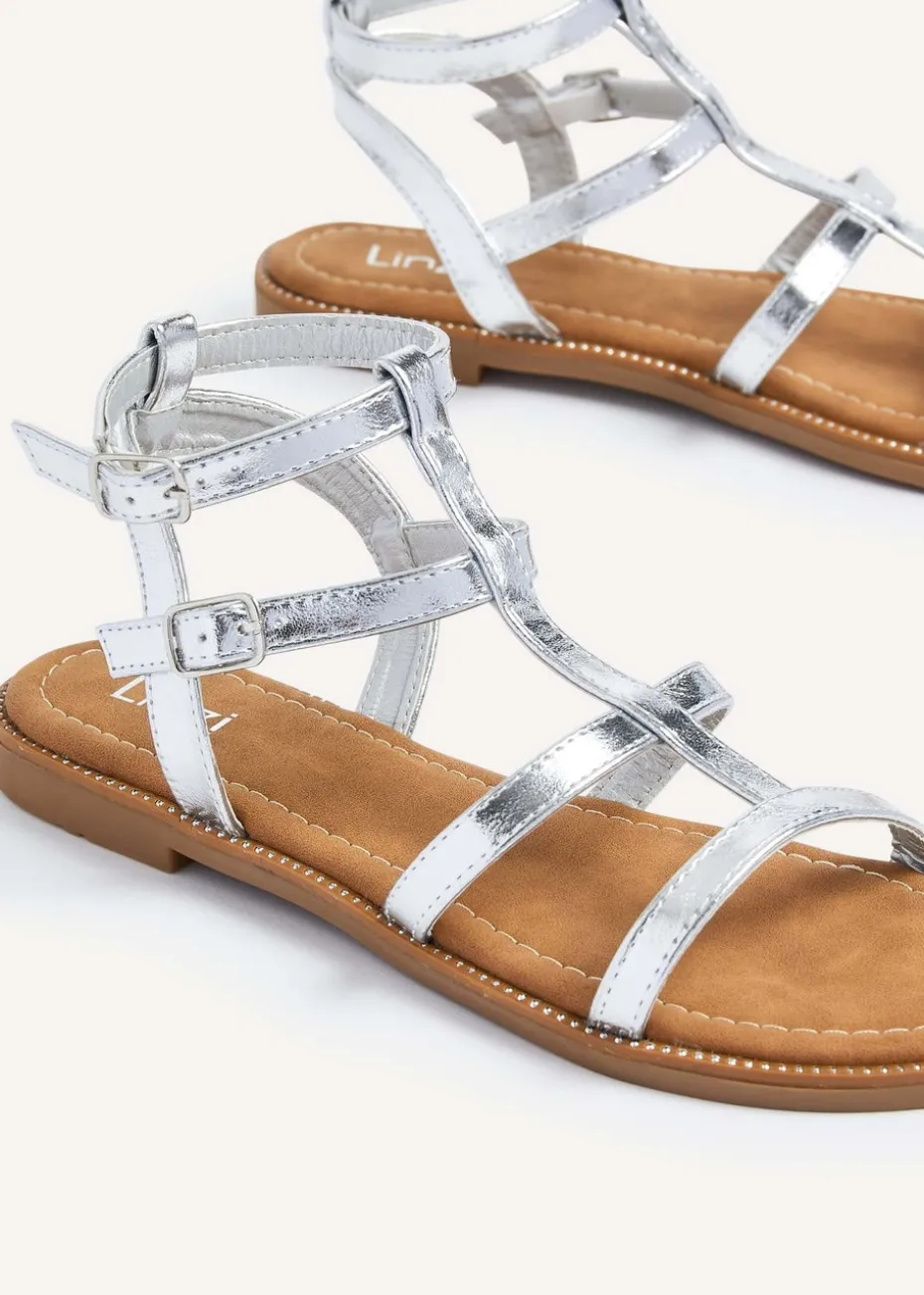 Linzi Belinda Silver Faux Leather Gladiator Style Sandal
