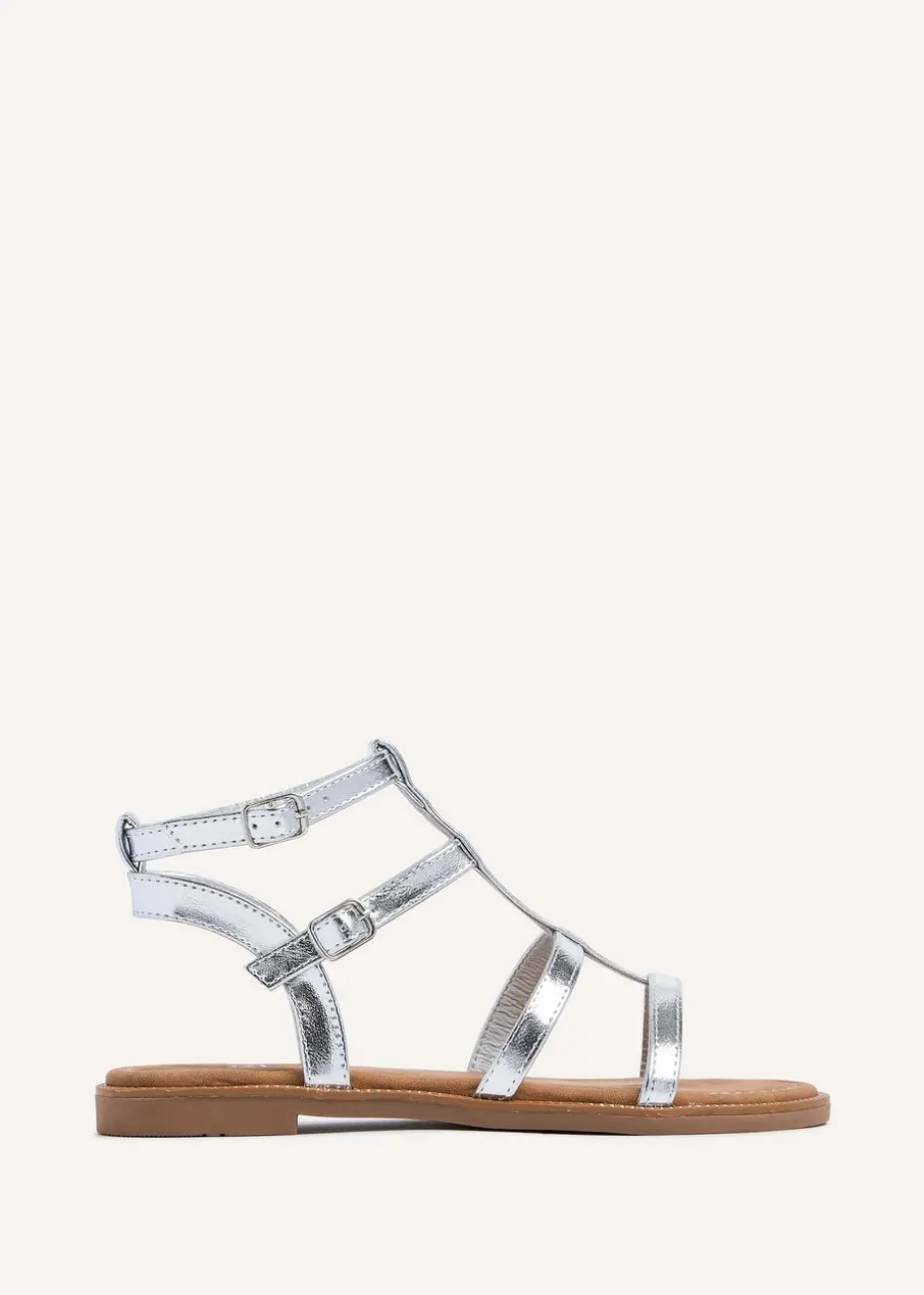 Linzi Belinda Silver Faux Leather Gladiator Style Sandal