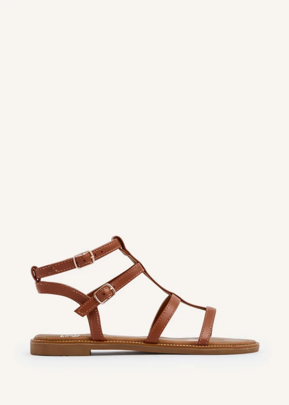 Linzi Belinda Tan Faux Leather Gladiator Style Sandal