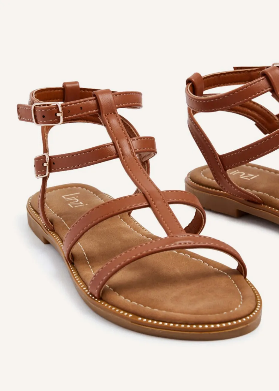 Linzi Belinda Tan Faux Leather Gladiator Style Sandal