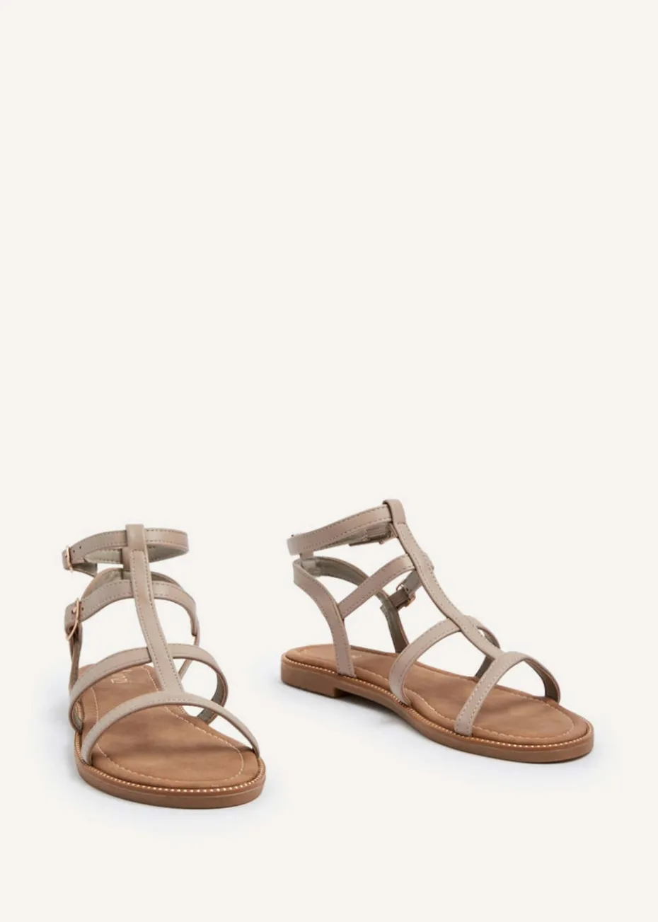 Linzi Belinda Taupe Faux Leather Gladiator Style Sandal