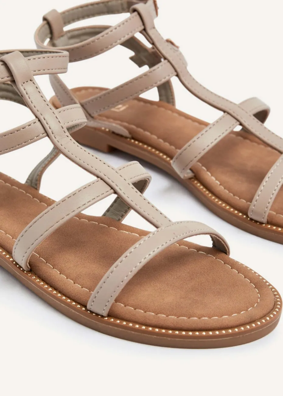Linzi Belinda Taupe Faux Leather Gladiator Style Sandal