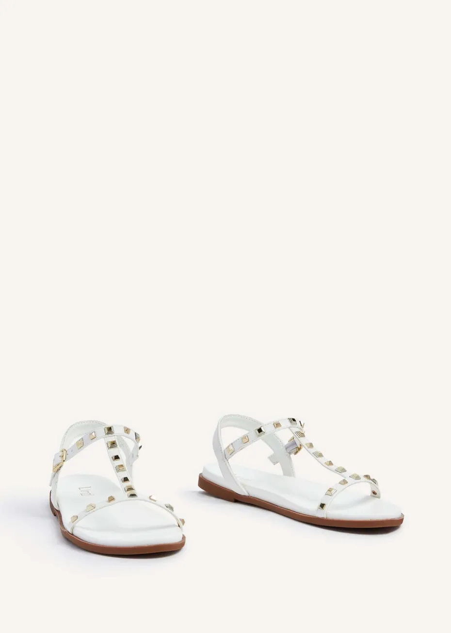 Linzi Bliss White Faux Leather T-Bar Footbed Sandal