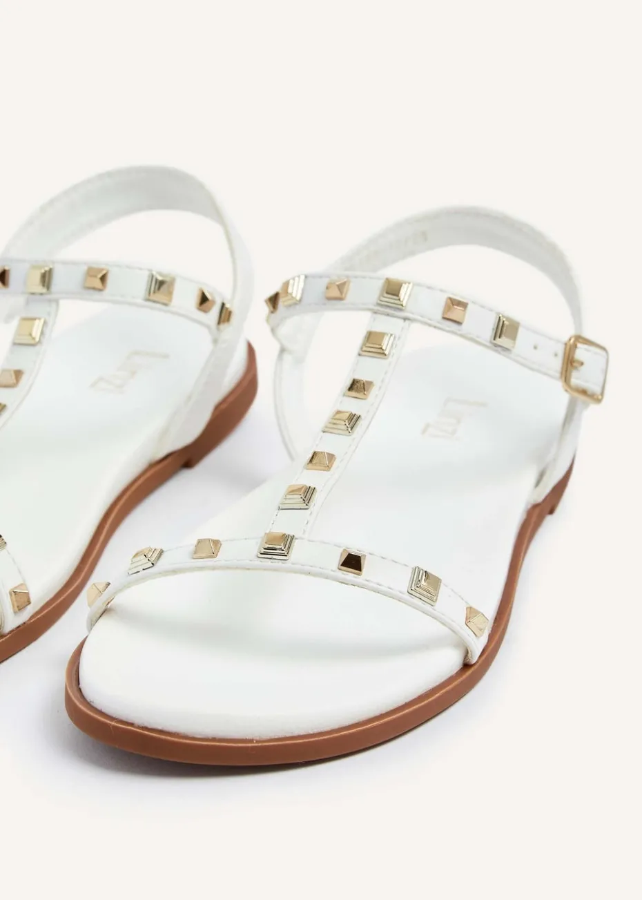 Linzi Bliss White Faux Leather T-Bar Footbed Sandal