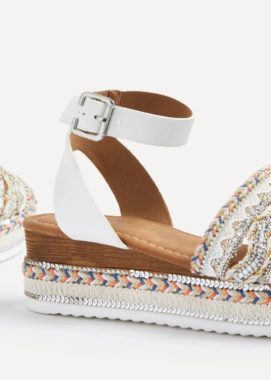 Linzi Boheme White Faux Leather Flatform Sandal