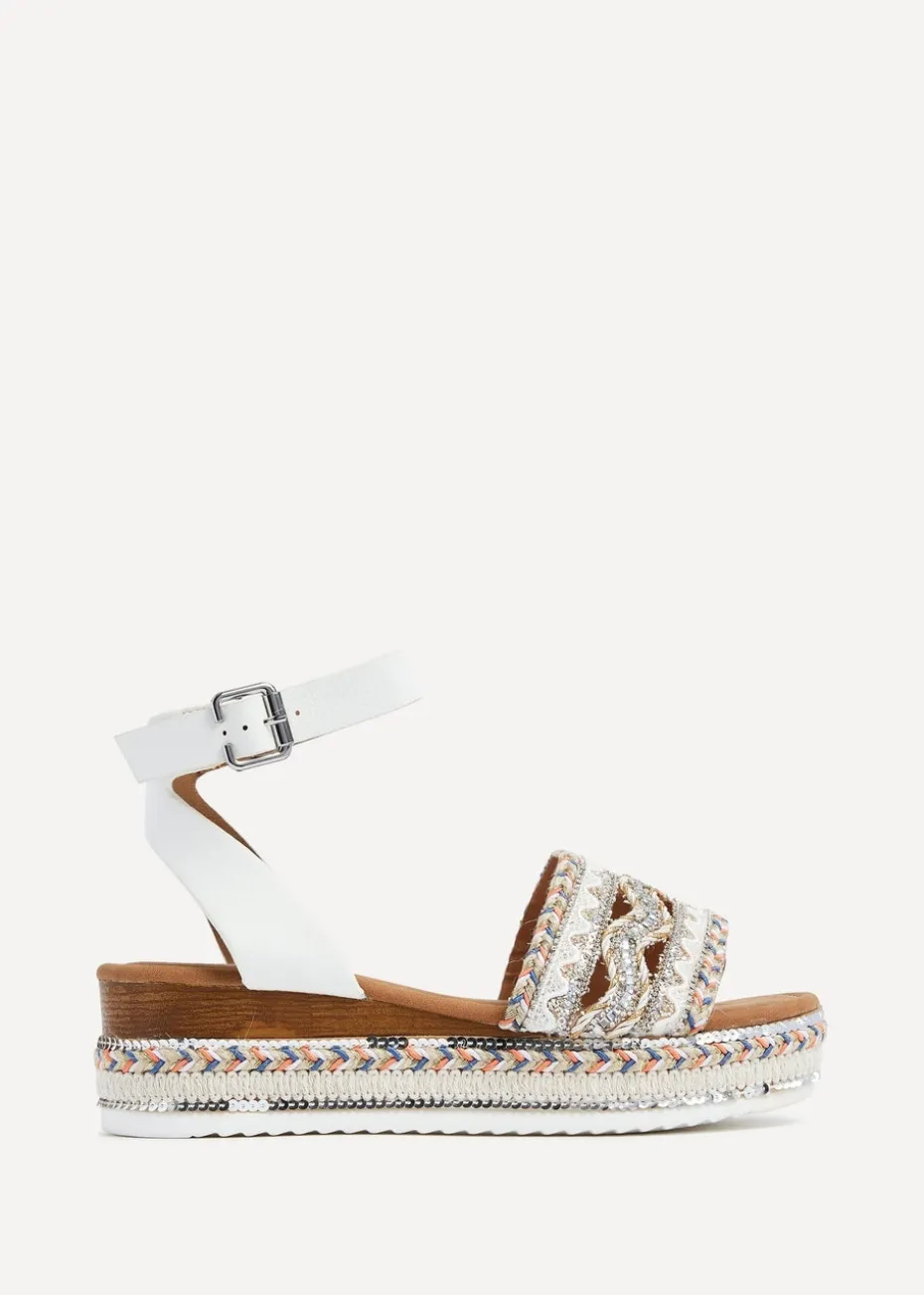 Linzi Boheme White Faux Leather Flatform Sandal