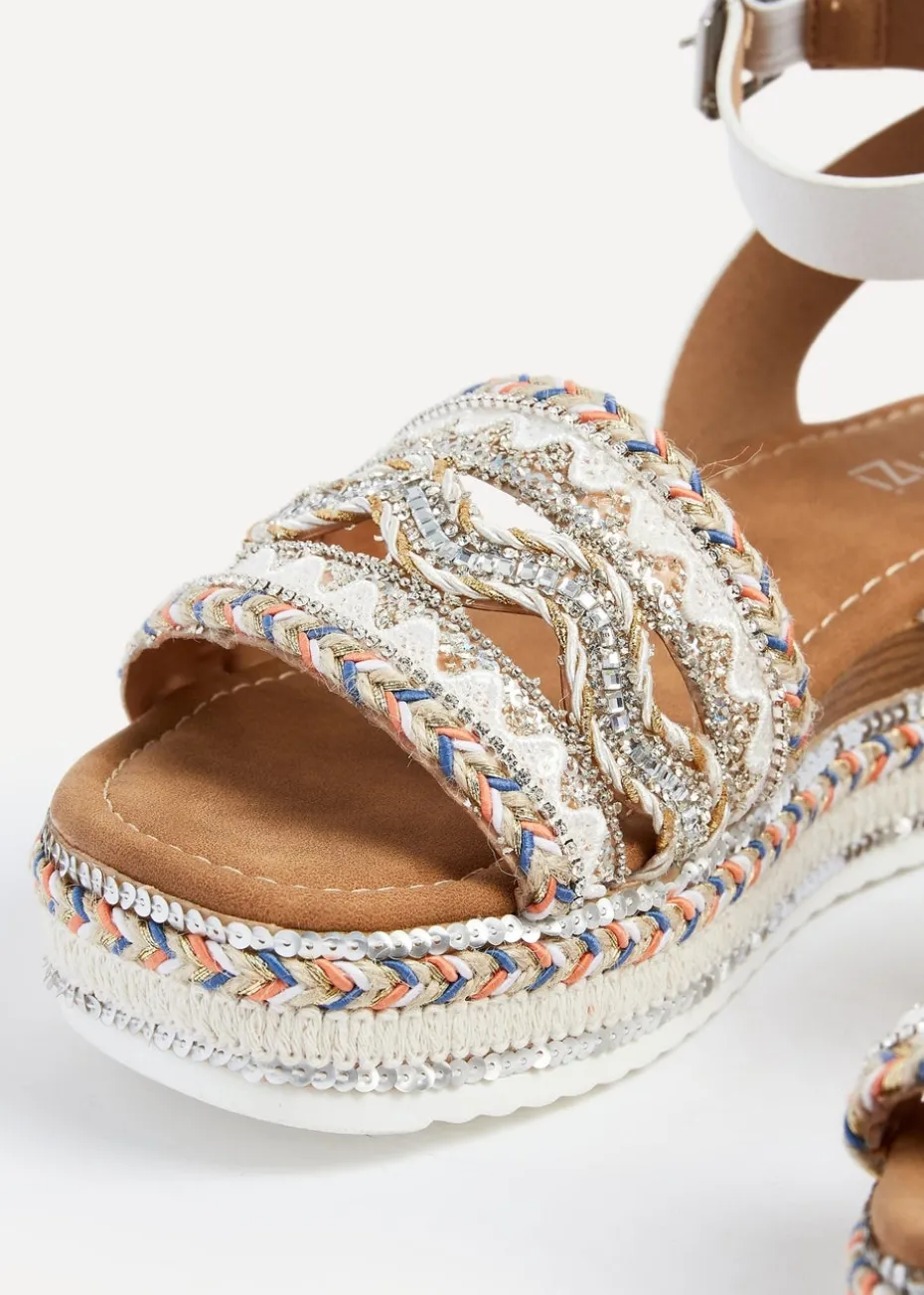 Linzi Boheme White Faux Leather Flatform Sandal