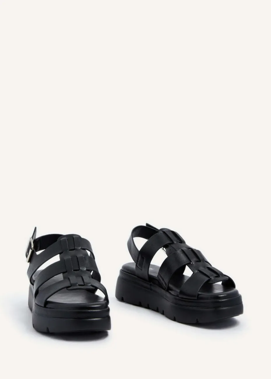 Linzi Boston Black Faux Leather Fisherman Flatform Sandals