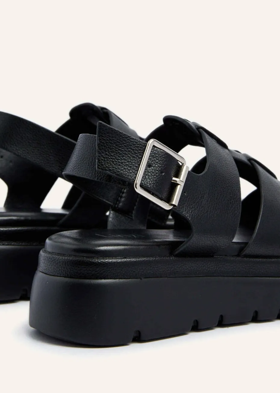 Linzi Boston Black Faux Leather Fisherman Flatform Sandals